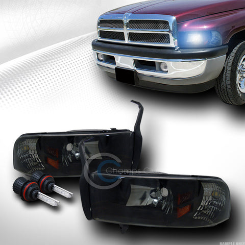 8000K HID BI-XENON+SMOKE HEAD LIGHTS+CORNER SIGNAL AMBER 1PC 1994-2002 DODGE RAM