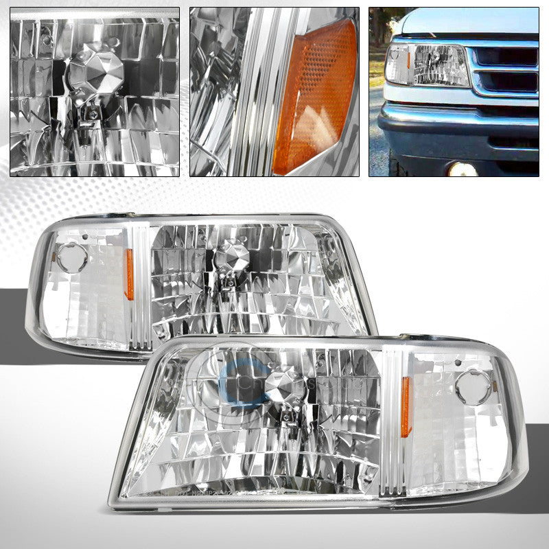 CHROME CRYSTAL HEAD LIGHTS CORNER SIGNAL PARKING LAMP AMBER AW 93-97 FORD RANGER