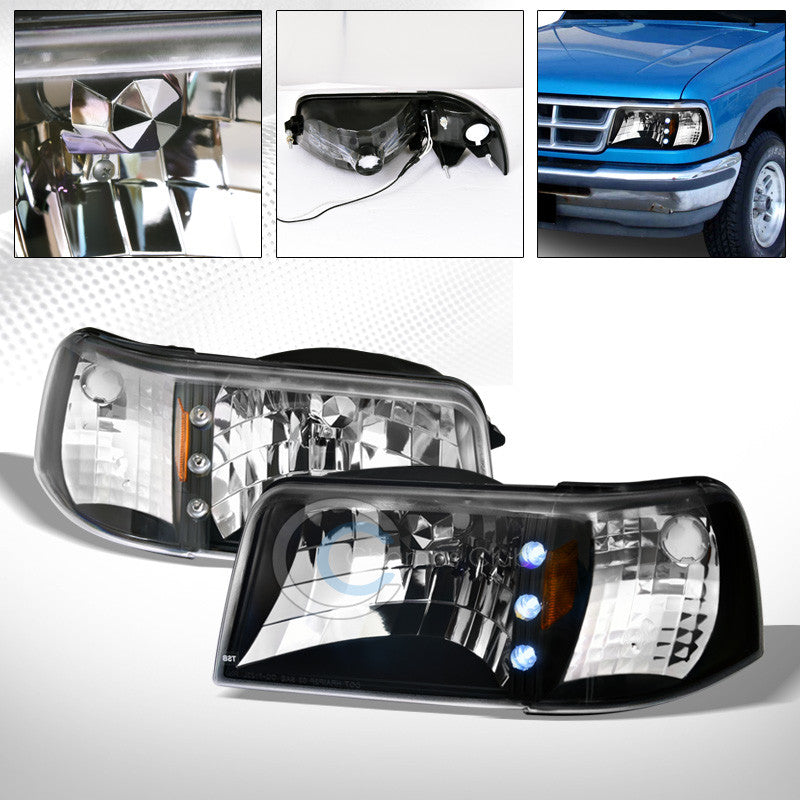 FACTORY STYLE BLK CLEAR DRL LED HEAD LIGHTS CORNER SIGNAL AM AW 1PC 93-97 RANGER