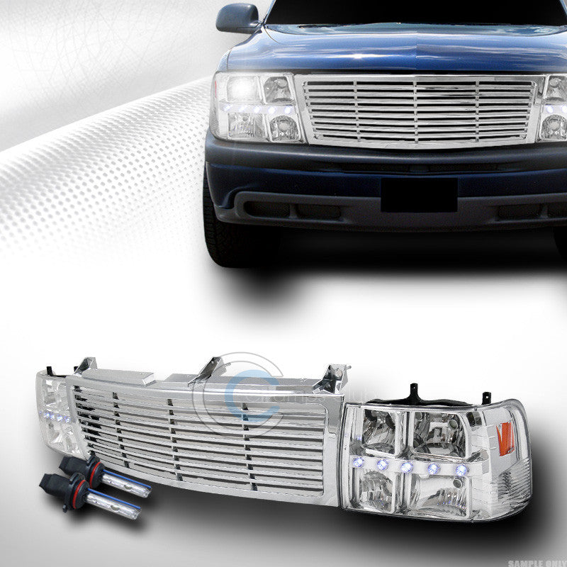 6000K HID XENON+CHROME LED HEAD LIGHTS+BUMPER GRILL GRILLE 1999+ SILVERADO/SUV