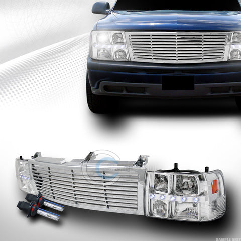 6000K HID XENON+CHROME LED HEAD LIGHTS+BUMPER GRILL GRILLE 1999+ SILVERADO/SUV