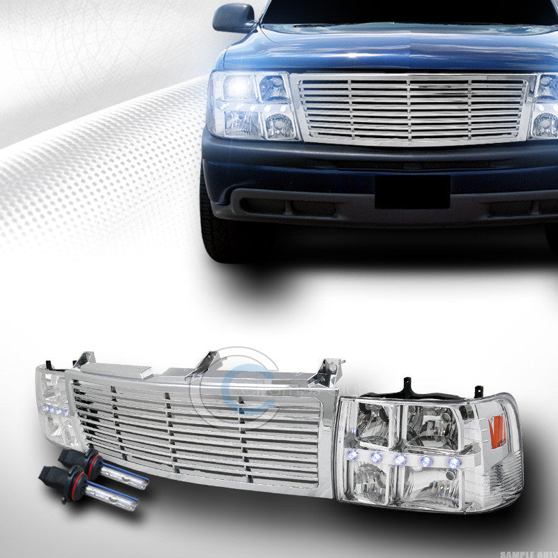 8000K HID XENON+CHROME LED HEAD LIGHTS+BUMPER GRILL GRILLE 1999+ SILVERADO/SUV