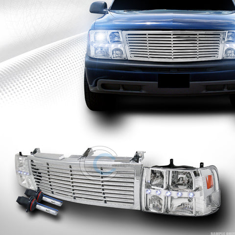 8000K HID XENON+CHROME LED HEAD LIGHTS+BUMPER GRILL GRILLE 1999+ SILVERADO/SUV