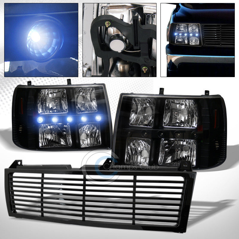 BLK DRL LED HEAD LIGHTS CORNER LAMPS W/BUMPER GRILL GRILLE 99-06 SILVERADO SUV