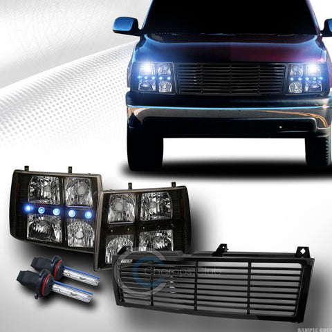 8000K HID XENON+BLK LED HEAD LIGHTS CORNER W/BUMPER GRILL GRILLE 1999+ SILVERADO