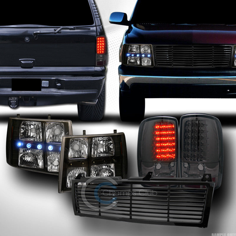 BLK LED HEAD LIGHTS+BUMPER GRILL GRILLE+TAIL LAMP SMOKE 2000-2006 TAHOE/SUBURBAN