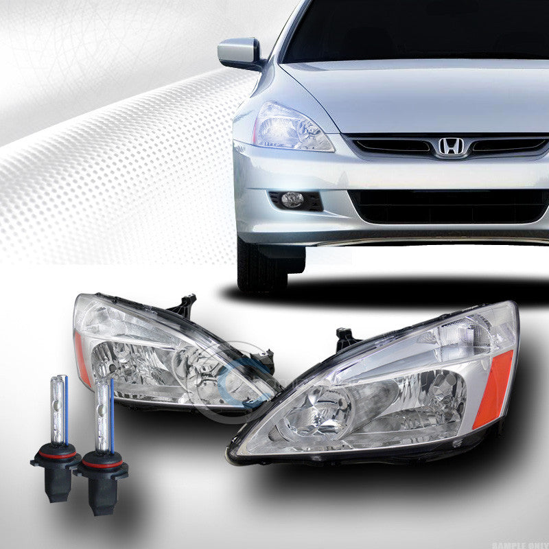 6000K HID XENON+CHROME HEAD LIGHTS SIGNAL LAMP AMBER DY 03-07 HONDA ACCORD 2D/4D