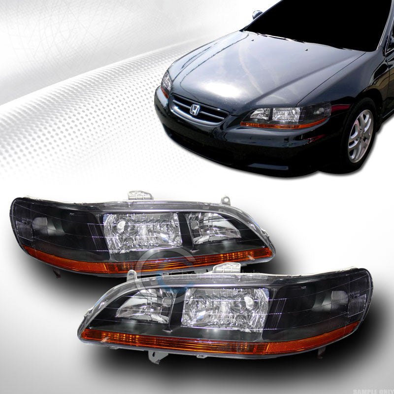 BLACK CRYSTAL HEAD LIGHTS LAMPS AMBER LEFT+RIGHT SIGNAL V2 DY 98-02 HONDA ACCORD