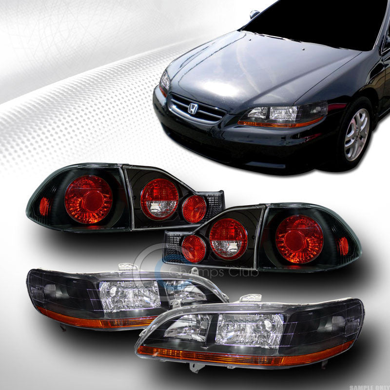 BLACK CRYSTAL HEAD LIGHTS AM+SIGNAL V2 DY W/TAIL LAMPS V2 KS 98-00 ACCORD 4D/4DR