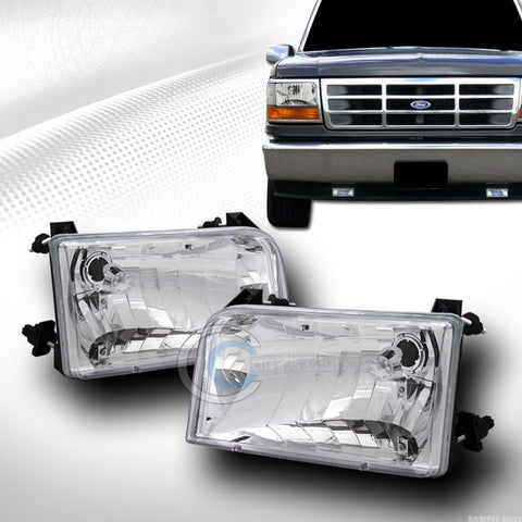 FACTORY STYLE CHROME CLEAR HEAD LIGHTS LAMPS DY 92-96 FORD F150/F250/F350/BRONCO
