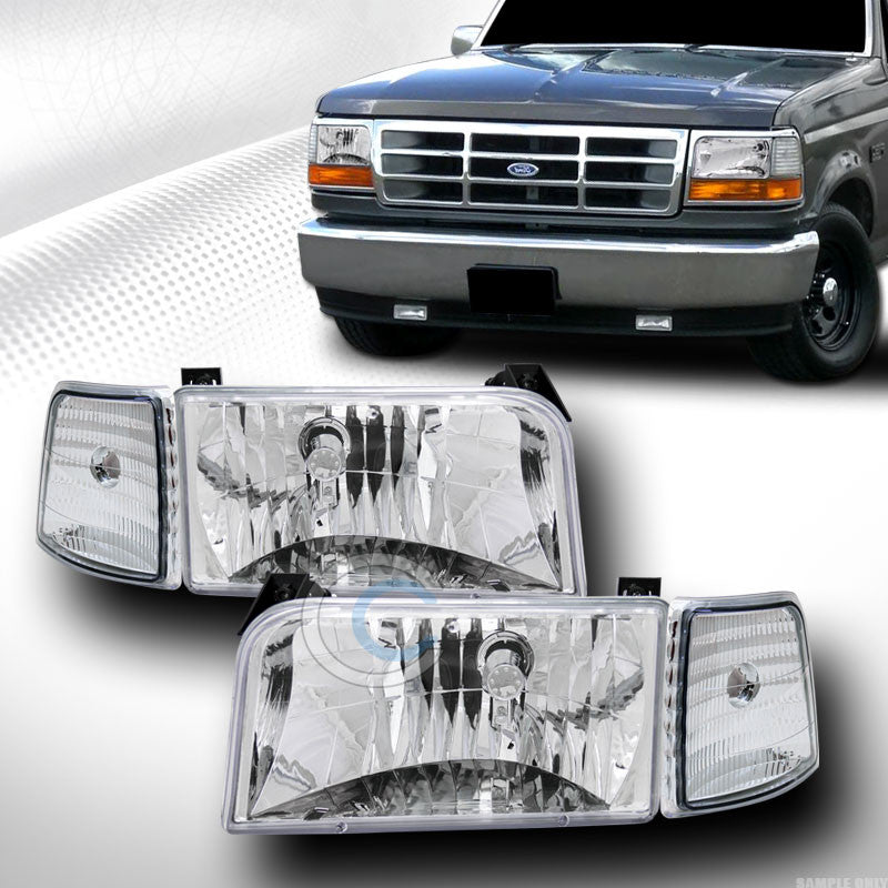 CHROME CRYSTAL HEAD LIGHT+SIGNAL CORNER LAMP DY 92-96 FORD F150/F250/F350/BRONCO