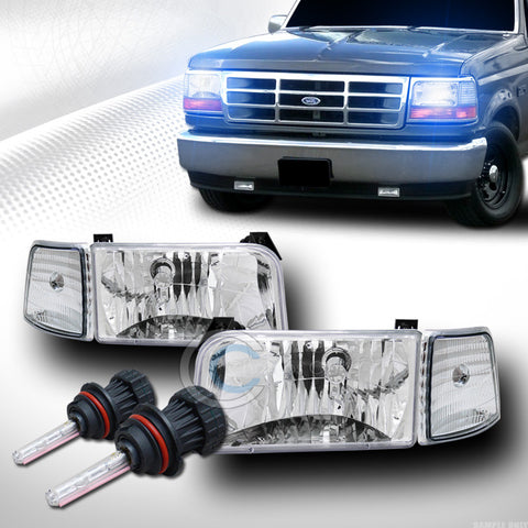 10000K HID BI-XENON+CHROME HEAD LIGHTS w/SIGNAL CORNER DY 92-96 F150/F250/BRONCO