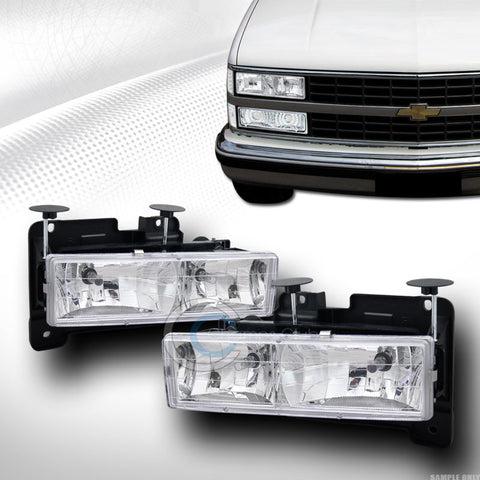 CHROME CLEAR HEAD LIGHTS LAMPS LEFT+RIGHT DY 88-00 CHEVY GMC C10 C/K TRUCK SUV