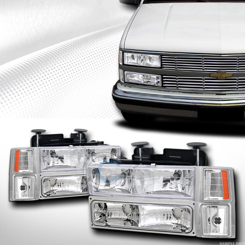 CHROME HEAD LIGHTS+SIGNAL BUMPER+CORNER LAMPS AMBER DY 94-00 CHEVY C10 C/K TRUCK