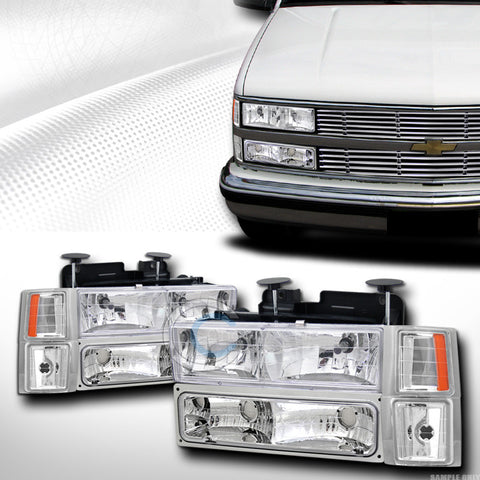 CHROME HEAD LIGHTS+SIGNAL BUMPER+CORNER LAMPS AMBER DY 94-00 CHEVY C10 C/K TRUCK