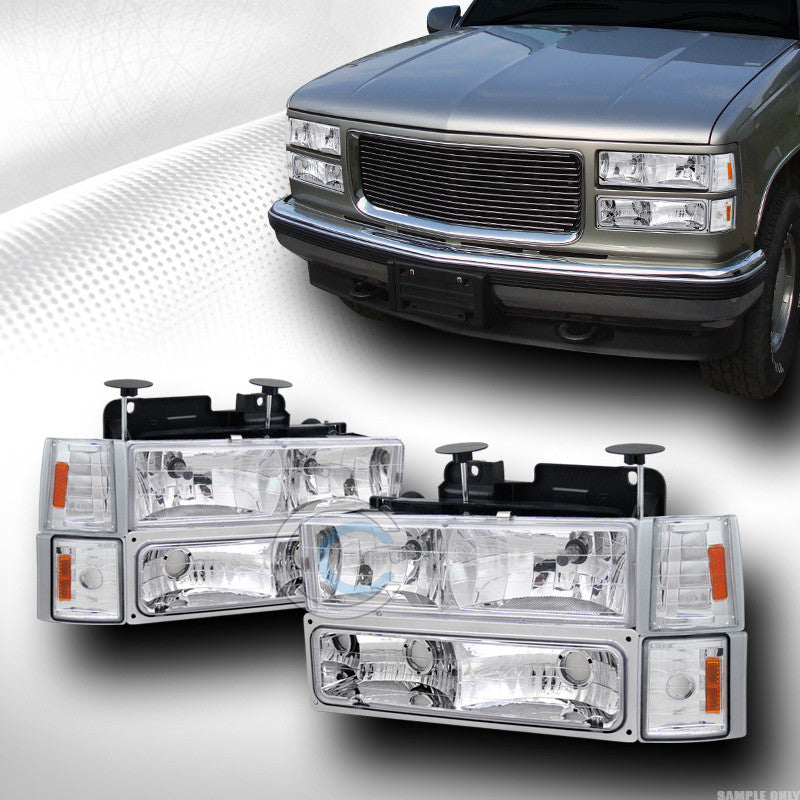 CHROME HEAD LIGHTS DY W/SIGNAL BUMPER DY+CORNER AMBER K2 94-00 GMC C10 C/K TRUCK