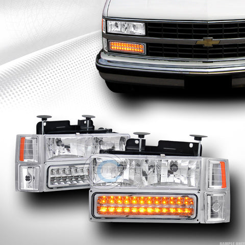 CHROME HEAD LIGHTS DY W/LED BUMPER KS+CORNER AMBER DY 94-00 CHEVY C10 C/K TRUCK