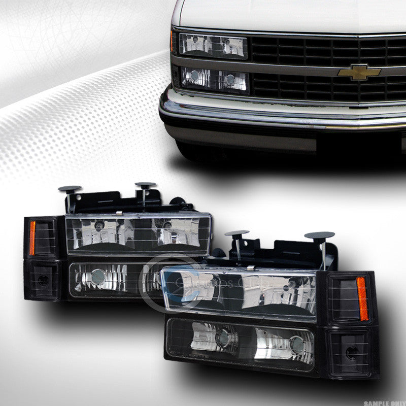 BLACK HEAD LIGHTS+SIGNAL BUMPER+CORNER AMBER DY 8P 94-00 CHEVY C10 C/K SILVERADO
