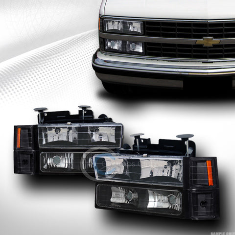 BLACK HEAD LIGHTS+SIGNAL BUMPER+CORNER AMBER DY 8P 94-00 CHEVY C10 C/K SILVERADO