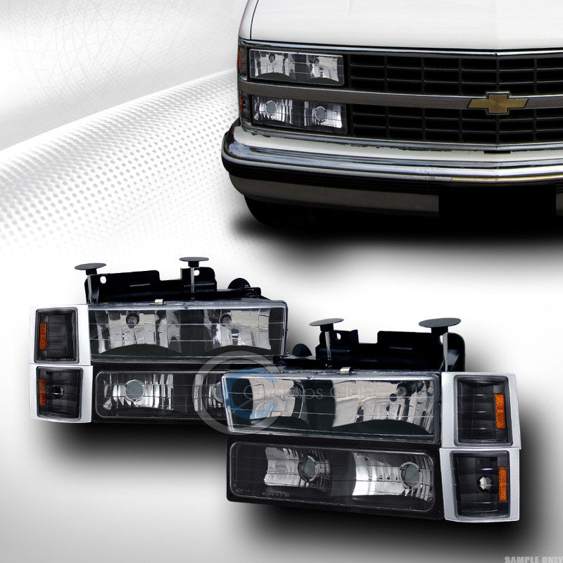 BLACK HEAD LIGHTS DY W/SIGNAL BUMPER DY+CORNER AMBER K2 94-00 CHEVY C10 CK TRUCK