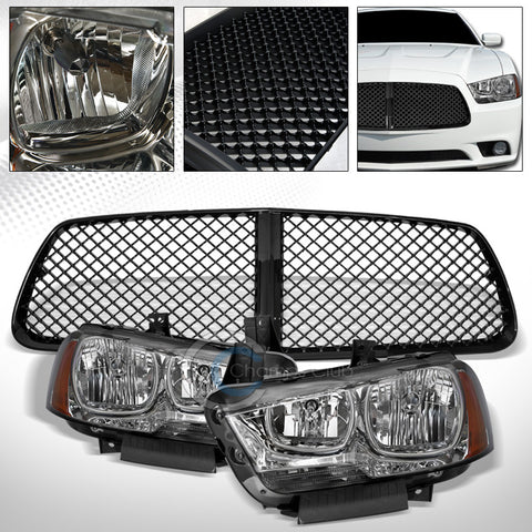 SMOKE HEAD LIGHTS SIGNAL LAMPS AMB DY+BLK MESH BUMPER GRILL GRILLE 11-14 CHARGER