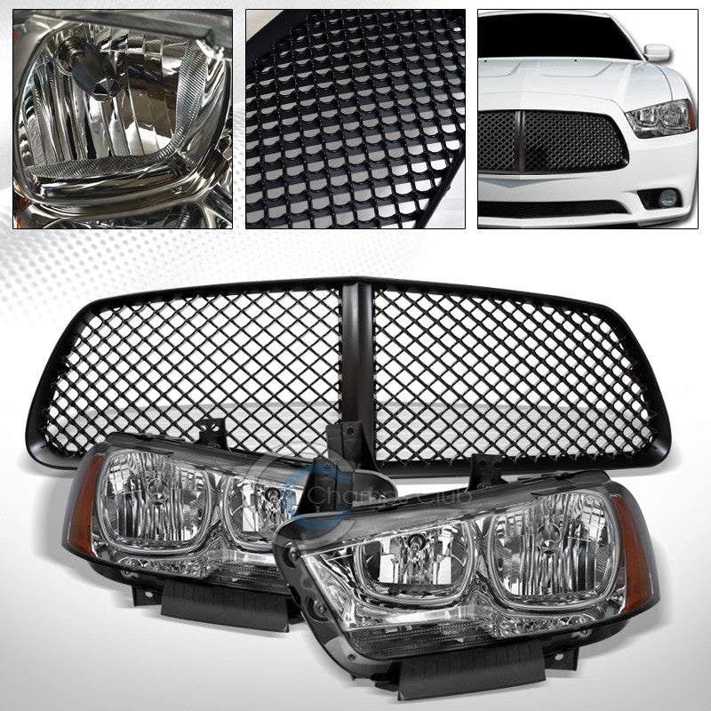 SMOKE HEAD LIGHTS SIGNAL LAMP AMBER DY+MATTE BLK MESH GRILL GRILLE 11-14 CHARGER