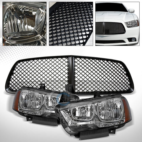 SMOKE HEAD LIGHTS SIGNAL LAMP AMBER DY+MATTE BLK MESH GRILL GRILLE 11-14 CHARGER