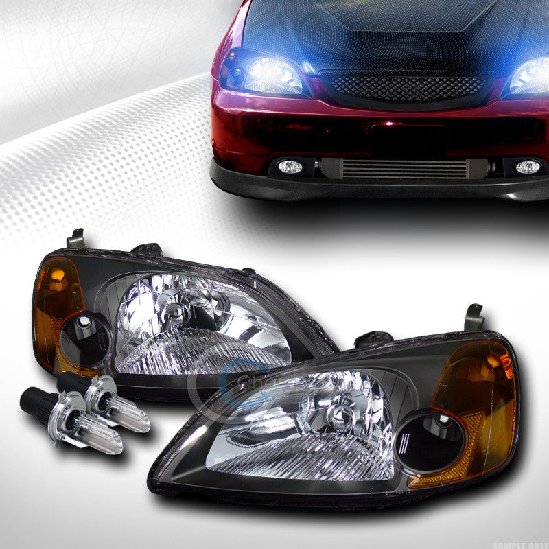 10000K HID BI-XENON BLK CLEAR HEAD LIGHTS LAMP SIGNAL AMBER DY 01-03 HONDA CIVIC