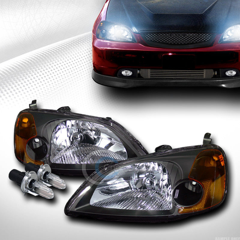 8000K HID BI-XENON BLK CLEAR HEAD LIGHTS LAMPS SIGNAL AMBER DY 01-03 HONDA CIVIC