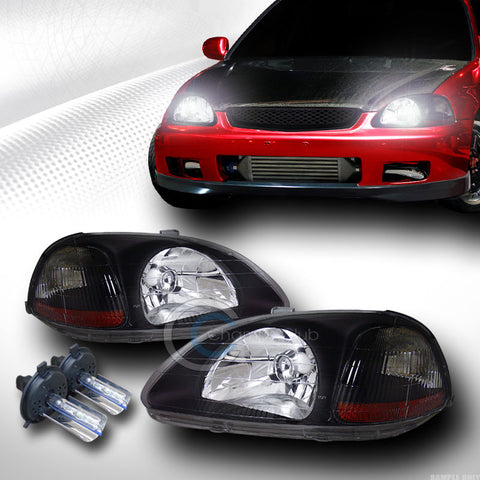 6000K HID XENON+BLACK HEAD LIGHTS LAMPS SIGNAL AMBER DY 96-98 HONDA CIVIC EK EJ