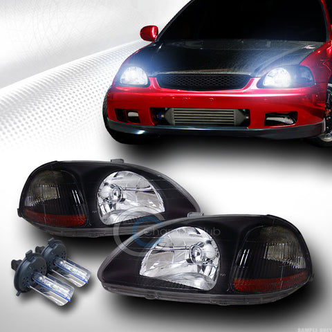 8000K HID XENON+BLACK HEAD LIGHTS LAMPS SIGNAL AMBER DY 96-98 HONDA CIVIC EK EJ