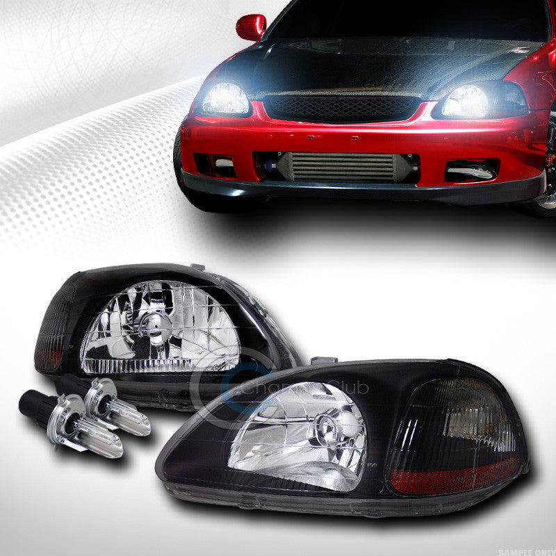 8000K HID BI-XENON+BLK HEAD LIGHTS LAMPS SIGNAL AMBER DY 96-98 HONDA CIVIC EK EJ