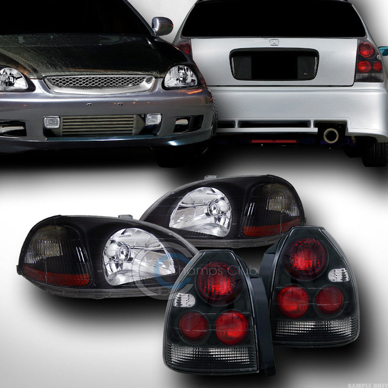 BLK HEAD LIGHTS SIGNAL AMBER+ALTEZZA TAIL LAMPS 96-98 HONDA CIVIC 3D/3DR EK EK9