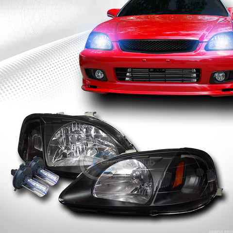 10000K HID XENON JDM BLACK HEAD LIGHTS LAMPS SIGNAL AMBER DY 99-00 HONDA CIVIC