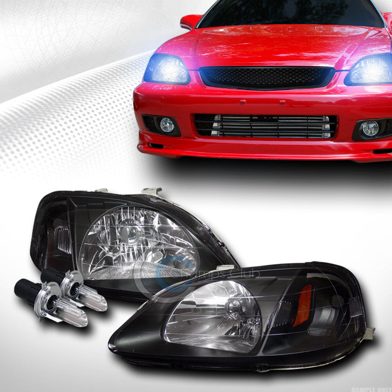 10000K HID BI-XENON JDM BLACK HEAD LIGHT LAMPS SIGNAL AMBER DY 99-00 HONDA CIVIC