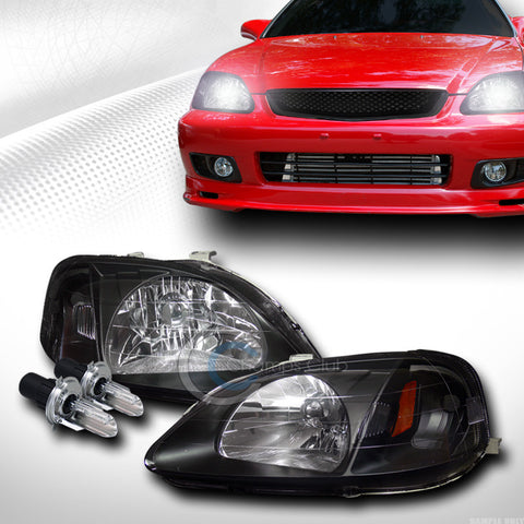 6000K HID BI-XENON JDM BLACK HEAD LIGHTS LAMPS SIGNAL AMBER DY 99-00 HONDA CIVIC