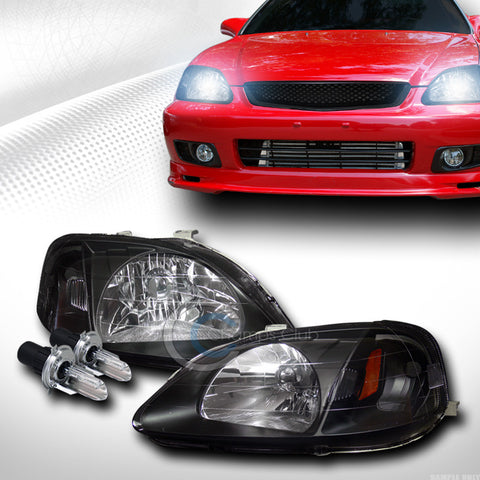 8000K HID BI-XENON JDM BLACK HEAD LIGHTS LAMPS SIGNAL AMBER DY 99-00 HONDA CIVIC