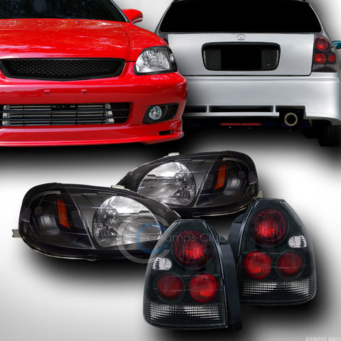 BLK CRYSTAL HEAD LIGHTS SIGNAL A W/ALTEZZA TAIL LAMP RED KS 99-00 HONDA CIVIC 3D