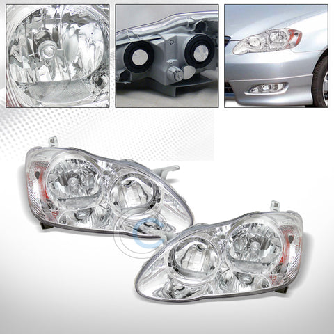 CHROME CLEAR CRYSTAL HEAD LIGHTS SIGNAL LAMPS AMBER DY 03-08 TOYOTA COROLLA E120