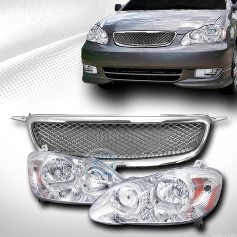 CHROME HEAD LIGHTS LAMPS AMBER+MESH BUMPER GRILL GRILLE ABS 03-04 TOYOTA COROLLA