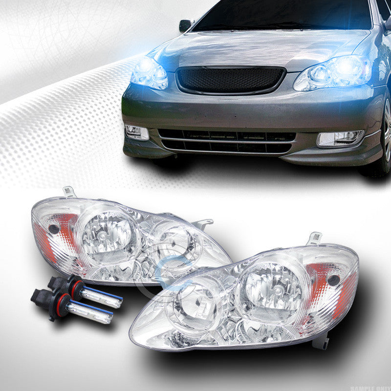 10000K HID XENON+CHROME CLEAR HEAD LIGHTS SIGNAL LAMP AMBER 03-08 TOYOTA COROLLA