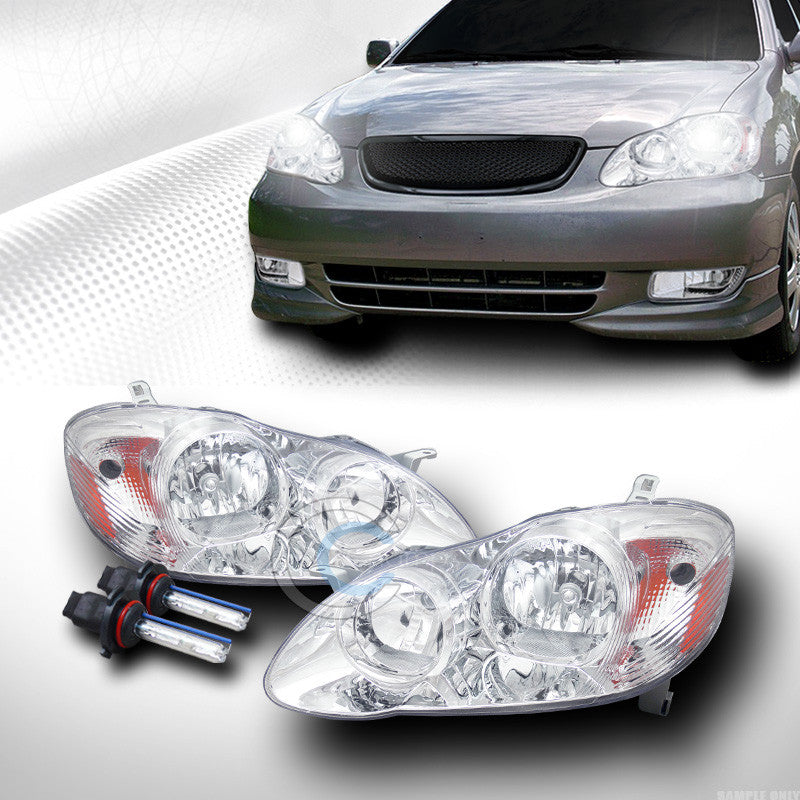 6000K HID XENON+CHROME CLEAR HEAD LIGHTS SIGNAL LAMPS AMBER 03-08 TOYOTA COROLLA