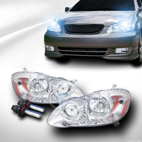 8000K HID XENON+CHROME CLEAR HEAD LIGHTS SIGNAL LAMPS AMBER 03-08 TOYOTA COROLLA