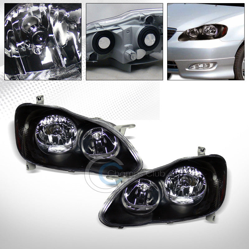 BLACK CLEAR CRYSTAL HEAD LIGHTS SIGNAL LAMPS AMBER DY 03-08 TOYOTA COROLLA E120