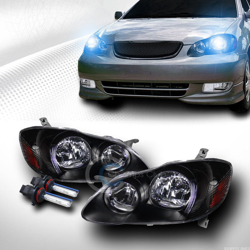 10000K HID XENON+BLK CRYSTAL HEAD LIGHTS SIGNAL LAMPS AMBER 03-08 TOYOTA COROLLA