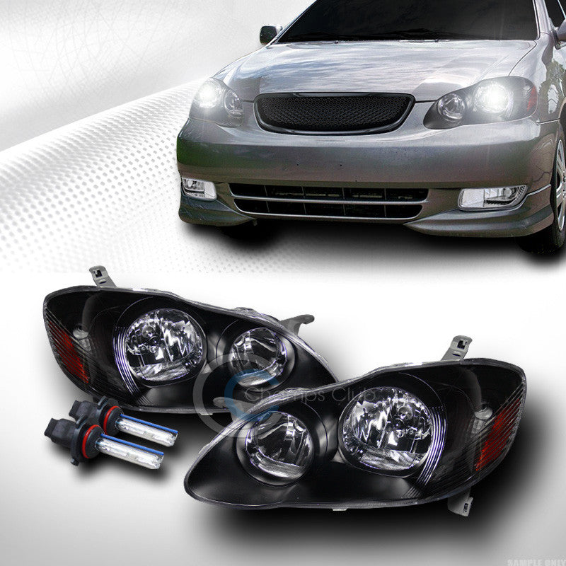 6000K HID XENON+BLK CRYSTAL HEAD LIGHTS SIGNAL LAMPS AMBER 03-08 TOYOTA COROLLA