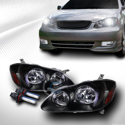 6000K HID XENON+BLK CRYSTAL HEAD LIGHTS SIGNAL LAMPS AMBER 03-08 TOYOTA COROLLA