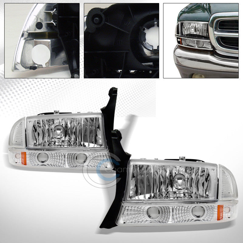 FACTORY CHROME HEAD LIGHTS+SIGNAL CORNER BUMPER AM DY 97-04 DAKOTA/98-03 DURANGO