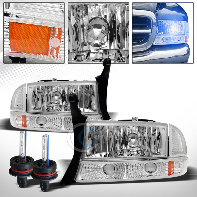 10000K HID XENON+CHROME HEAD LIGHTS+CORNER BUMPER AMBER DY 97-04 DAKOTA/DURANGO