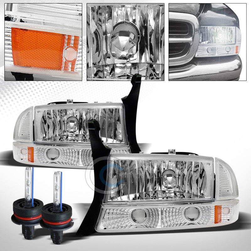 6000K HID XENON+CHROME HEAD LIGHTS+CORNER BUMPER LAMP AM DY 97-04 DAKOTA/DURANGO
